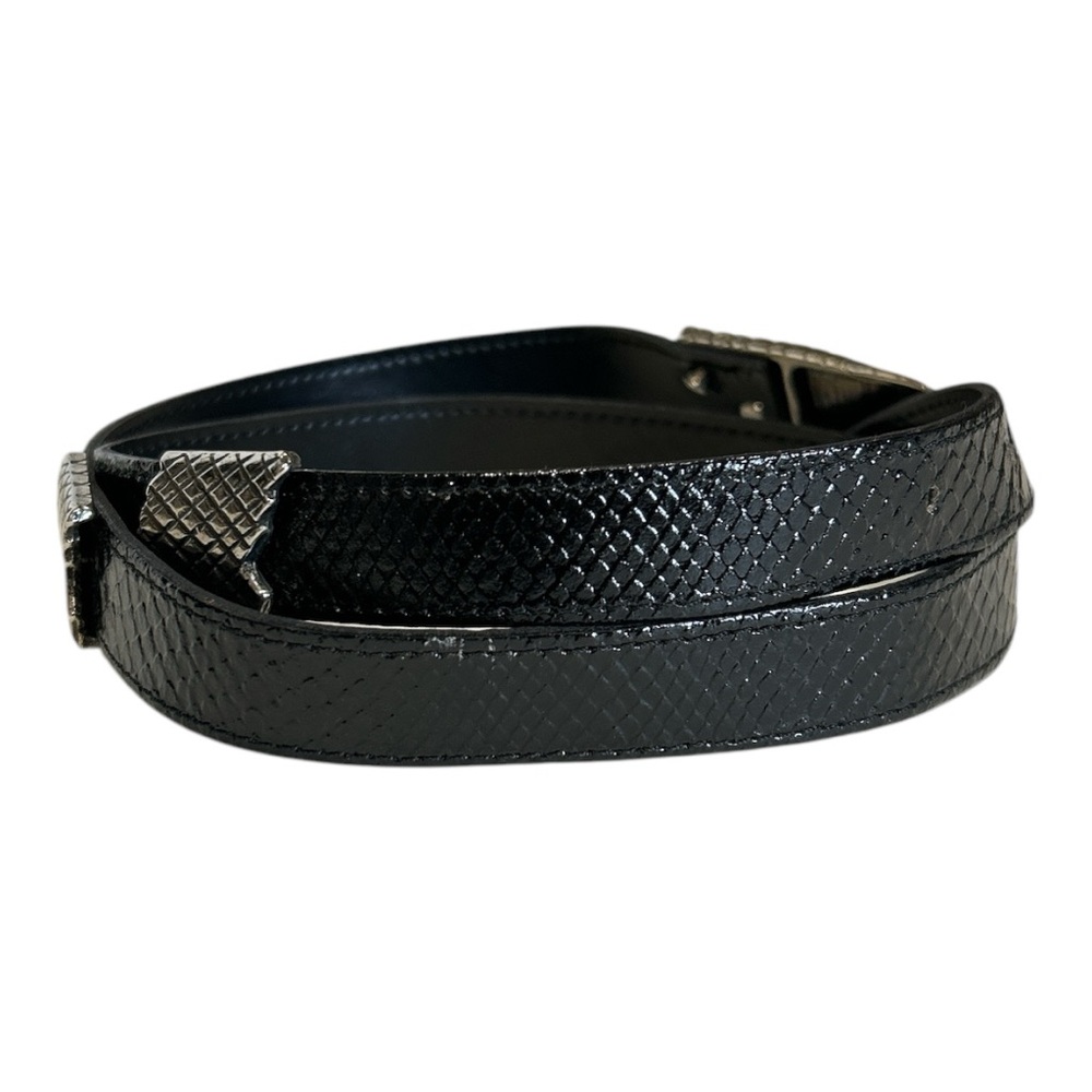 Avignon RARE Vintage Snake Belt Black Leather Silver Made in France M/L - Picture 3 of 13